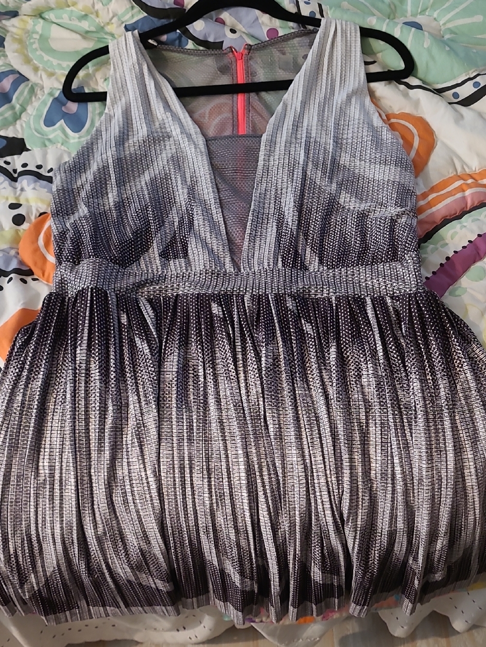K-Swiss For Lucky In Love Silver and Black Ombre Pleated V-Neck Dress